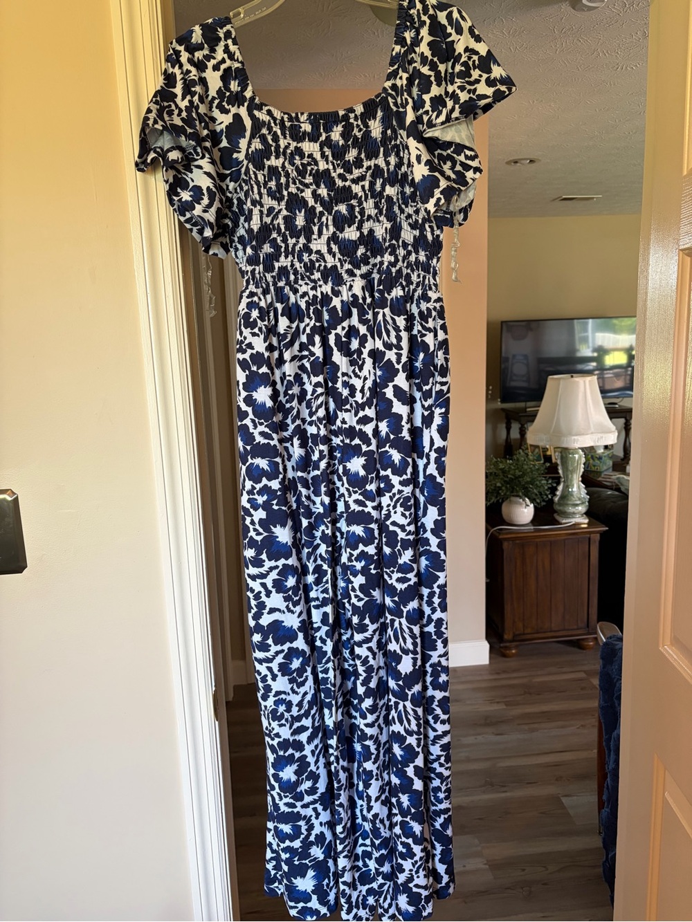 Lane Bryant Navy and White Floral Smocked Jumpsuit - Picture 3 of 3